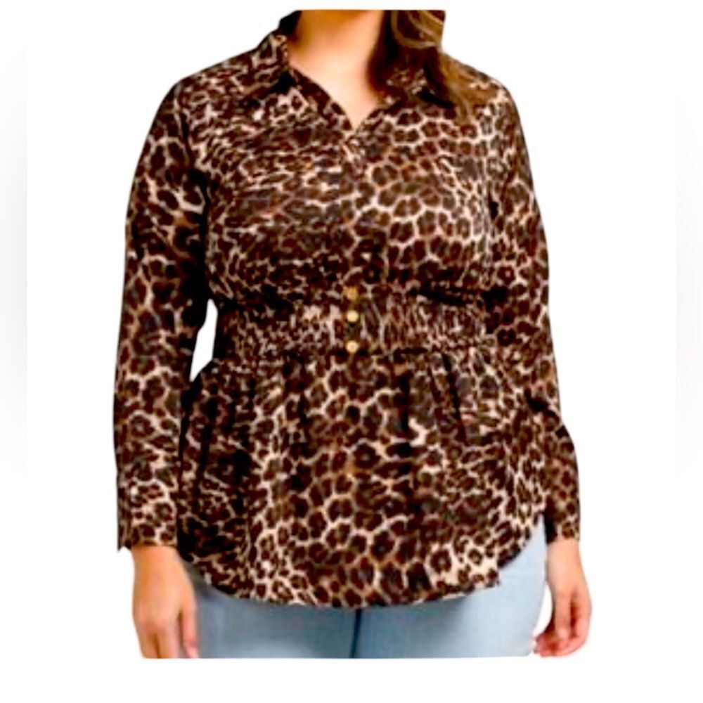 Wishing Waves - Leopard Print Women's Top, Long Sleeve